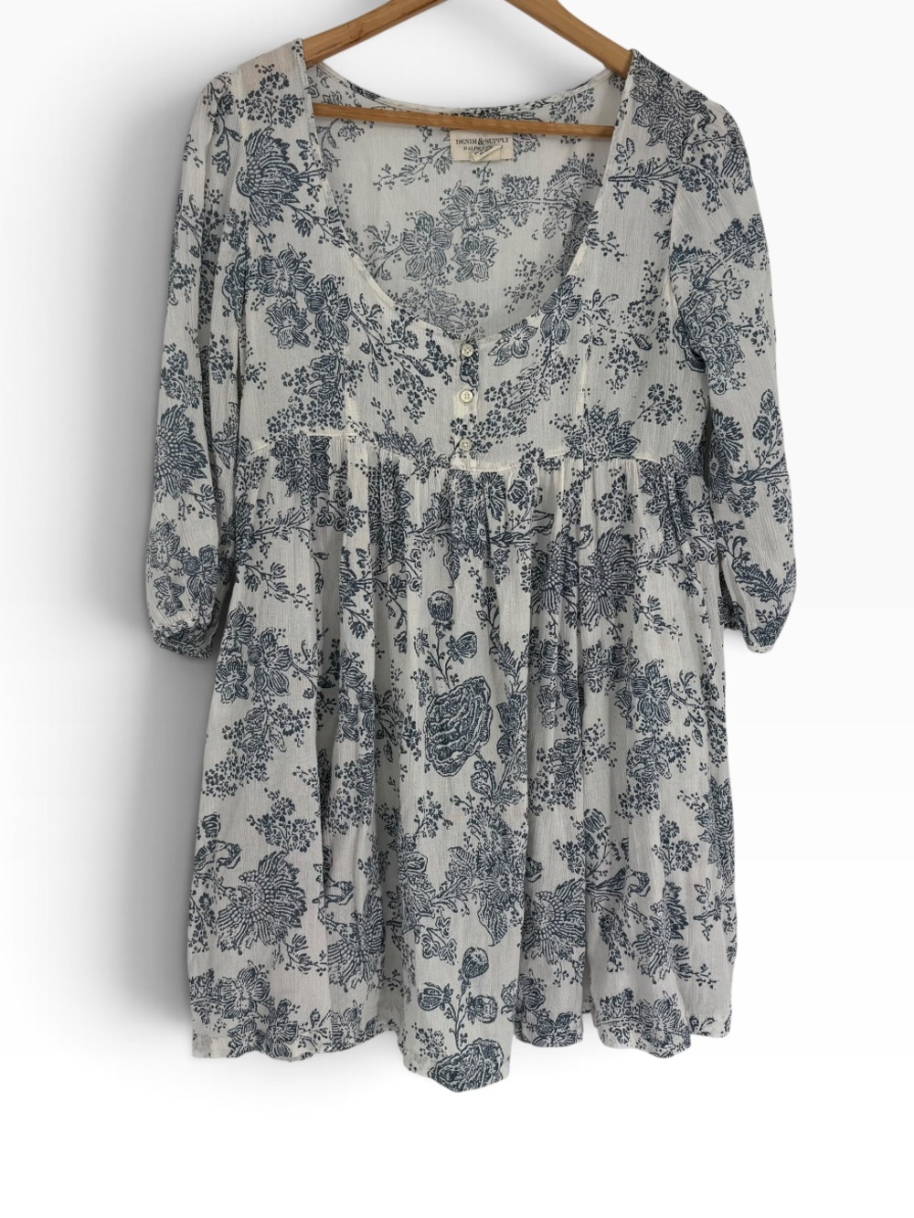 Ralph Lauren Denim & Supply Floral Babydoll Tunic Top Boho Fairy Size S Blue
